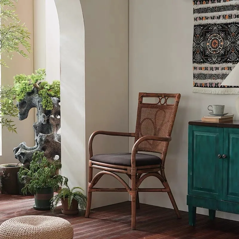 Natural real rattan dining chair single balcony leisure  B & B restaurant rattan chair