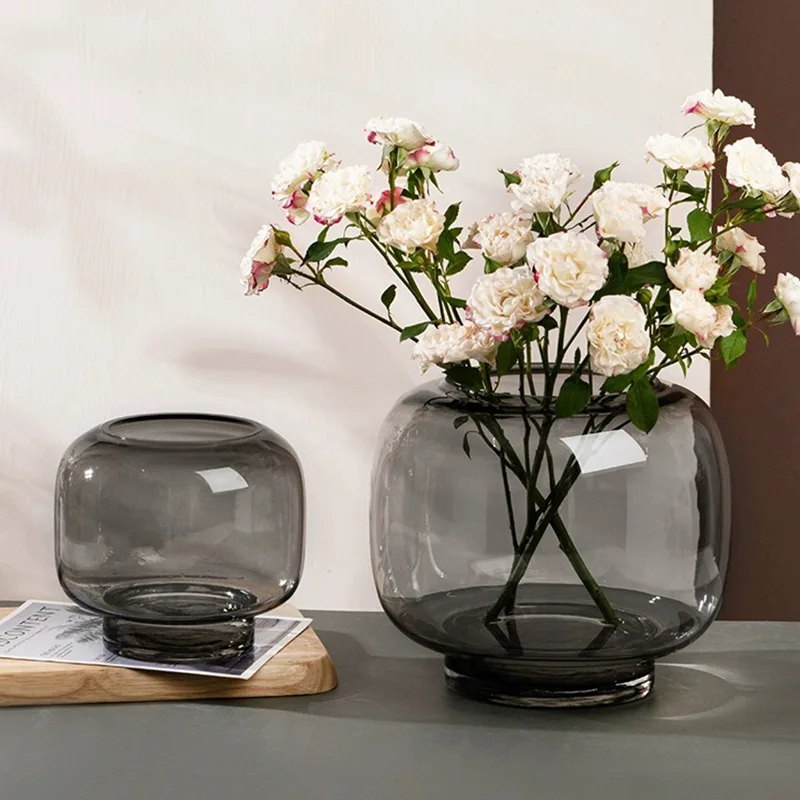 Ins Style Circular Large Belly Glass Vase Simple and Creative Hydroponic Flower Container Living Room Flower
