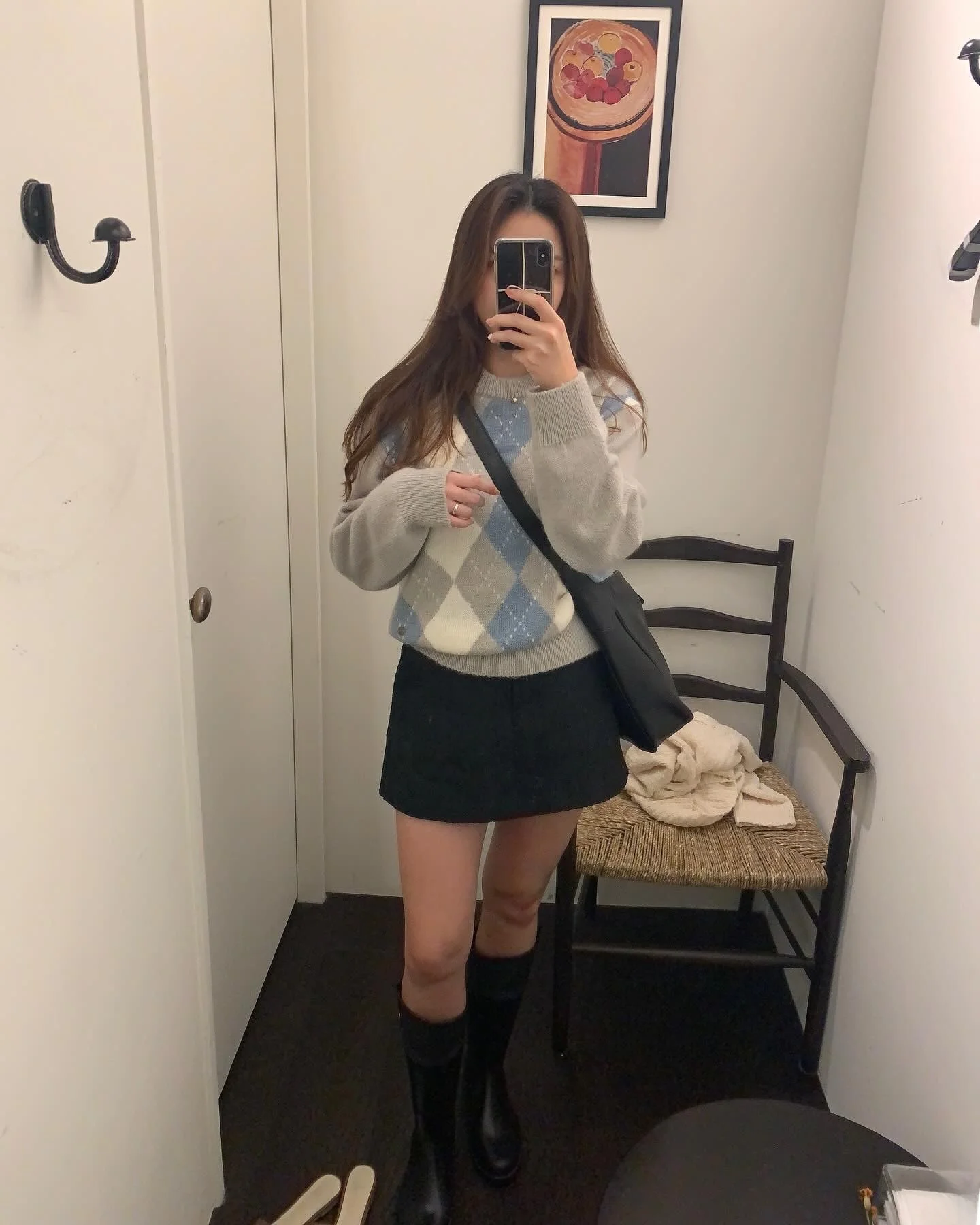 

Loose round Ne Knitted Sweater Color Blo Diamond Pattern Briti College Sle Anti Aging Woolen Winter Faion Women's Top