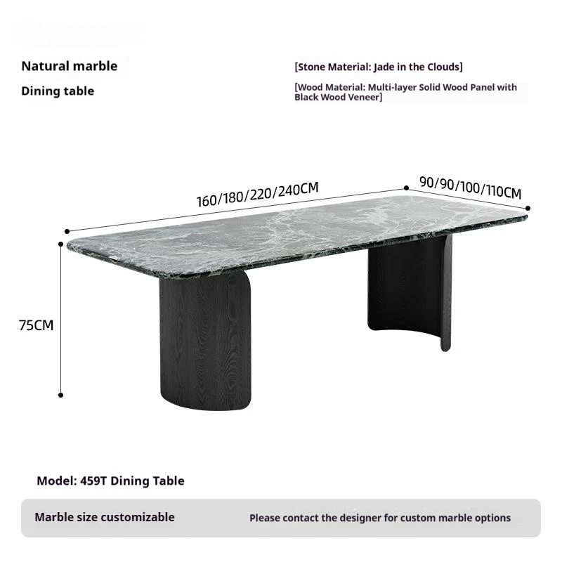 Emerald Green Marble Dining Table, Mid-Century Modern Luxury Stone Long Table, Waterproof & Anti-bacterial, Customizable
