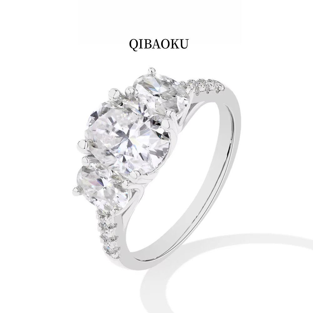 QIBAOKU 3.2CTW D VVS1 Moissanite Rings forWomen S925 Sterling Silver Oval Cut Engagement Bride Ring Sparkling Jewelry Gifts 2026