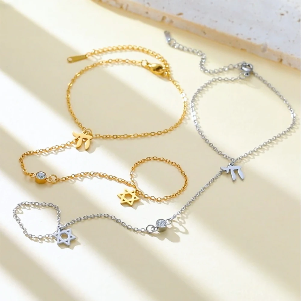 EUEAVAN 1 قطعة نجمة داود العبرية تشاي سوار للنساء الذهب اللون الحد الأدنى أساور ساحرة اليهودية تميمة مجوهرات هدايا