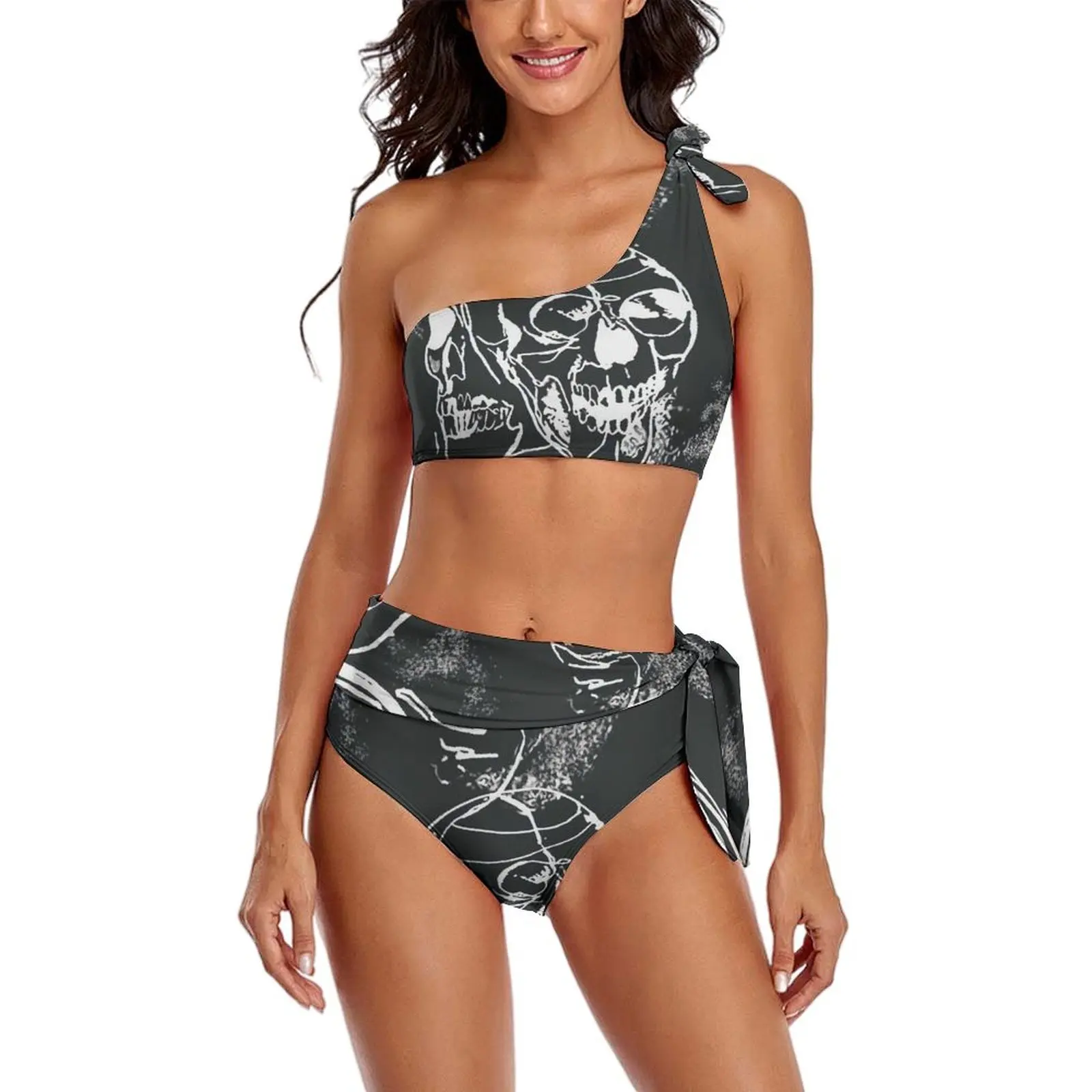 

Types Of Skull Bikini Swimsuit Abstract Skulls Pop Art High Waist Swimwear Sexy Design Bikinis Set Female Push Up Bathing Suit