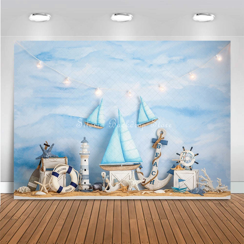 Fondo de fotografía de navegación de barco de vela para niños, accesorios de estudio fotográfico de aventura, pastel de cumpleaños, Smash