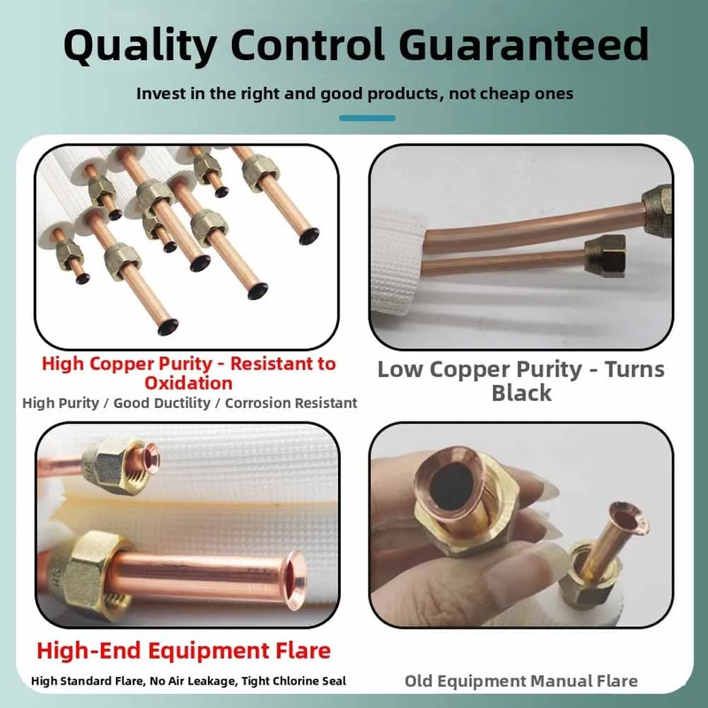 Copper Air Conditioner Connecting Pipe -Triple Layer Insulation Thickened Alloy Tube With Nuts For HVAC Cooling System Parts