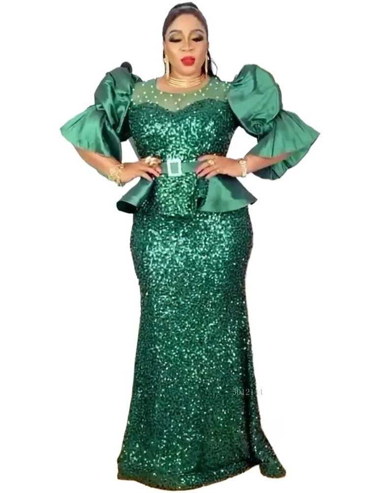 Abito da sera elegante con paillettes africane taglie forti per le donne Abito da cerimonia nuziale di Natale di lusso Nuovi abiti da donna 2025