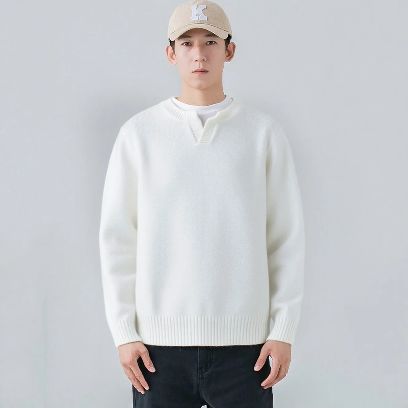 Autumn And Winter New V-neck Knitted Sweater Men's Solid Color Inner Bottoming Shirt British Business