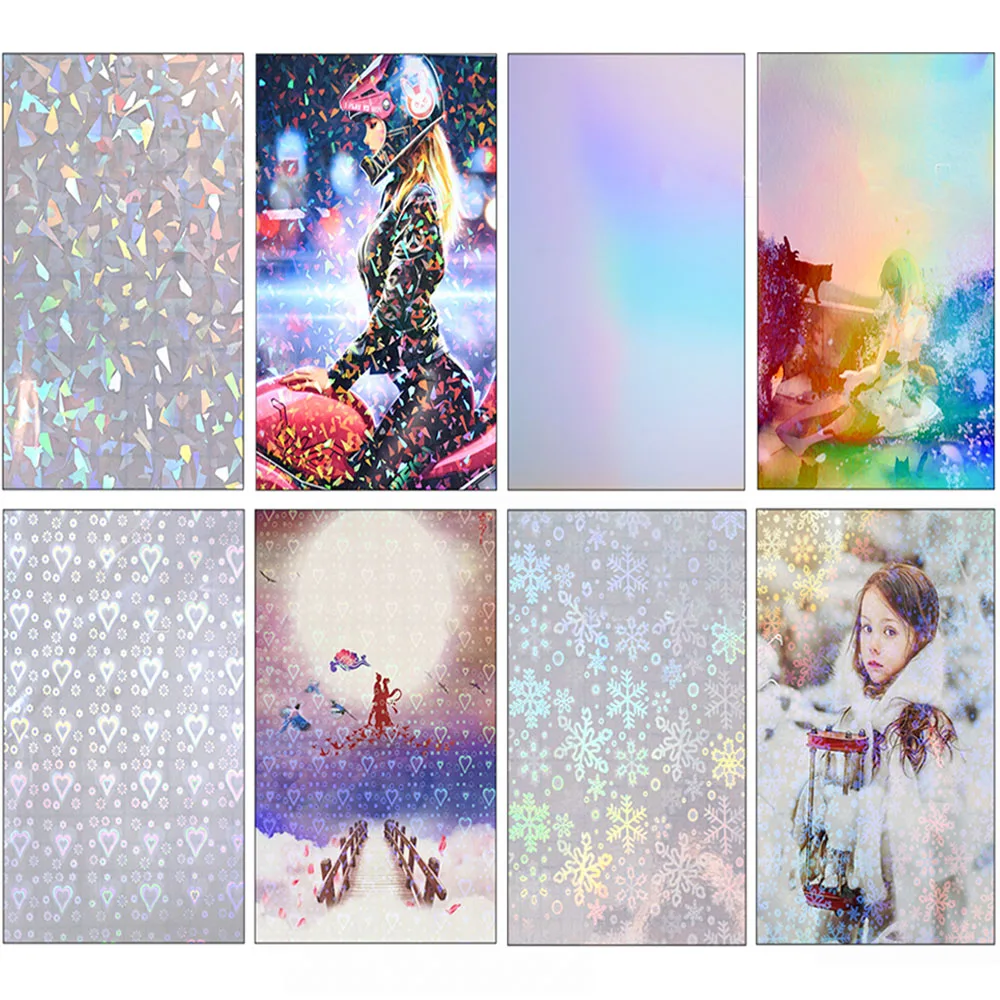 Clear Holographic Glitter Laser Self Adhesive Waterproof  Vinyl Stickers A4 Overlay Photo Windows Laptops Decorations 10pcs Sets