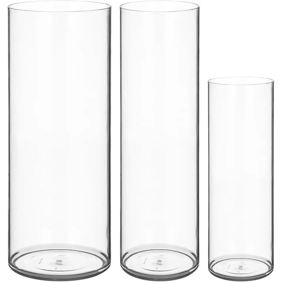 Set of 3 Stylish Transparent Plastic Cylinder Vases