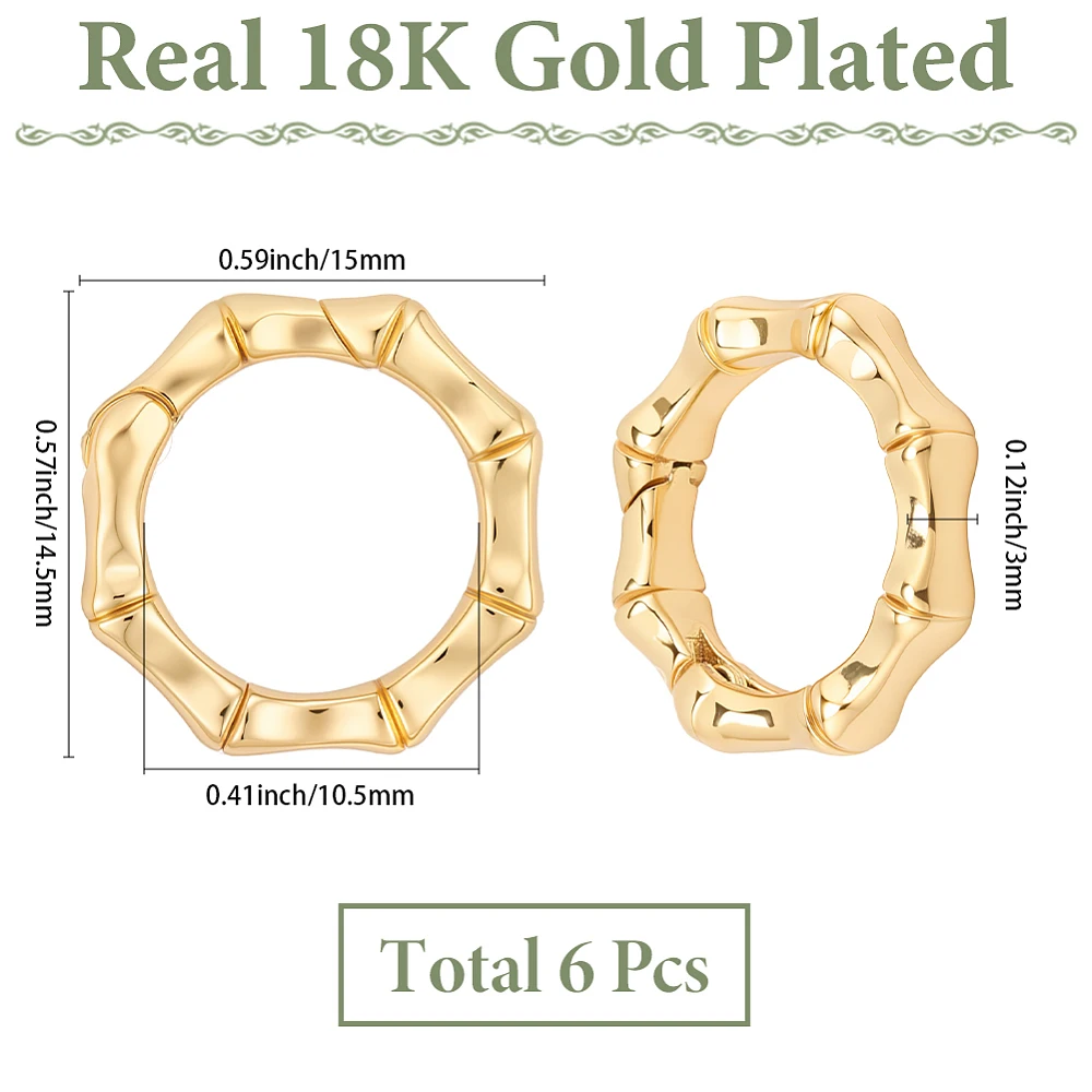 1 Box 6Pcs Real 18K Gold Plated Brass Spring Gate Rings Round O Ring Clip Metal Bamboo Joint Connector Closures Carabiner Buckle