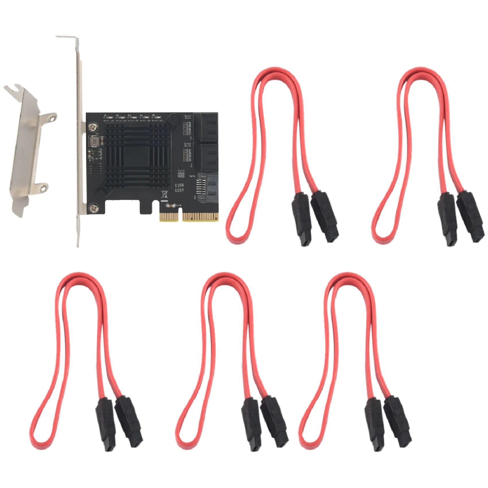 PCIE to 5-Port SATA III 6 Gbps SATA Controller Expansion Card Computer Chassis Adapter Card JMB585 with 5 Cables