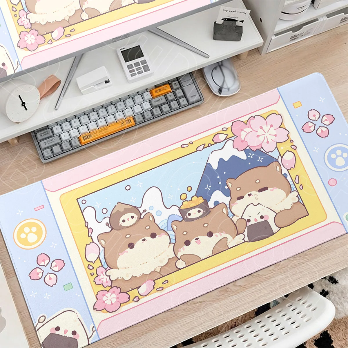 Kawaii Cartoon Dog Desk Protector Mat Sakura INS Switch Gamer Keyboard Carpet 30x60cm Rubber Cute Pink Animal Non-slip Mouse Pad
