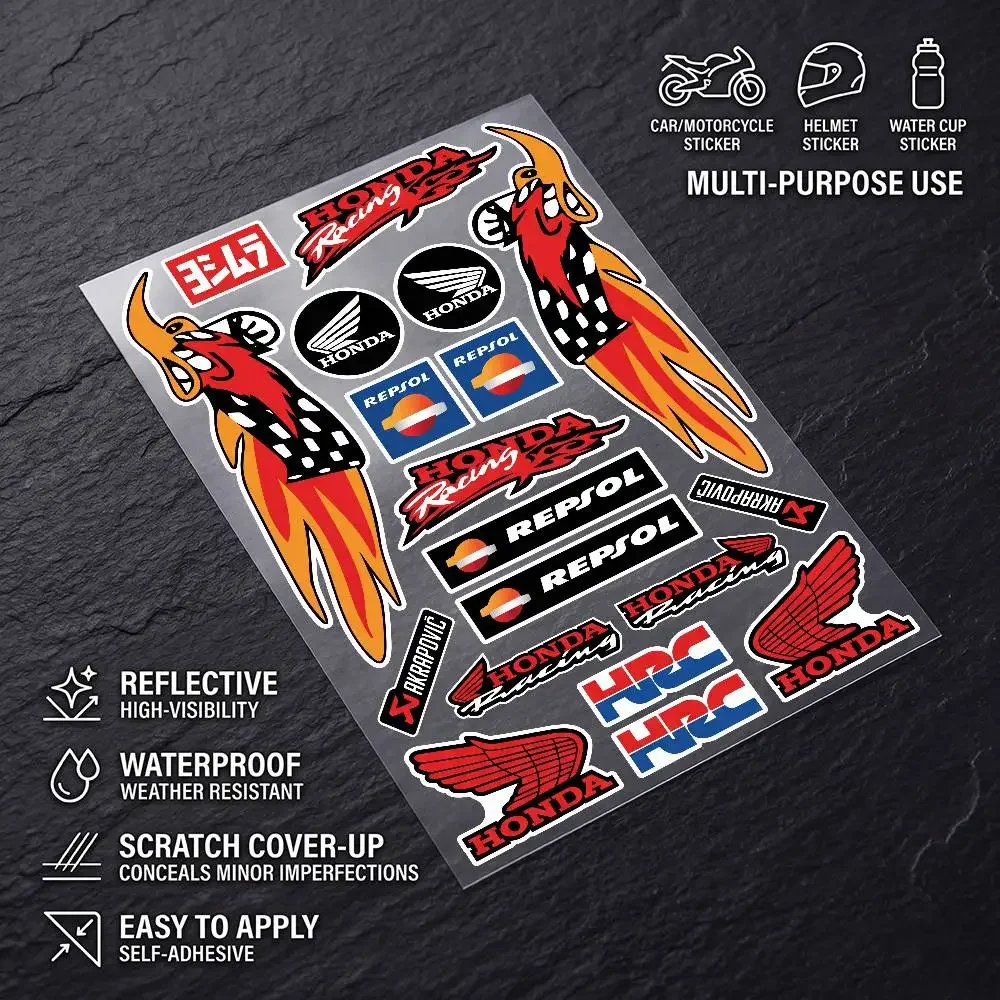FOR HONDA RACING Waterproof Reflective Scratch Cover Sticker Universal Decor Decal For Car Motorcycle Helmet Refrigerator