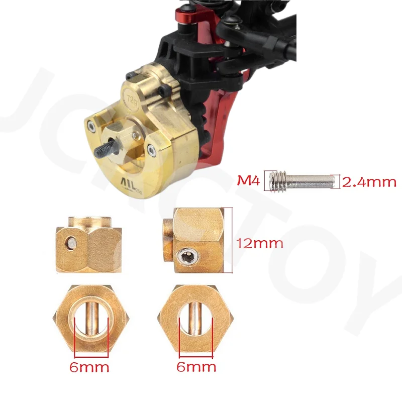 RC 4Pcs 6/8/9/10/11/12mm Heavier Brass 12mm Wheel Hex Wheel Hub Extended Adapter For 1/10 TRX4 & w/ 6mm Shaft Diameter Crawler C