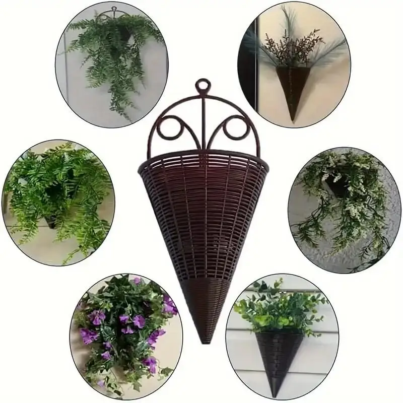 ⑧ Wall Hanging Cone Planters Imitation Rattan Weave Vintage Design For Indoor Outdoor Floral Decor Flower Arrangement Container