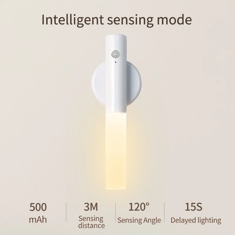 Lampada da parete a induzione magnetica wireless ricaricabile con luce notturna a LED con sensore di movimento per armadio per scale da camera da letto per interni