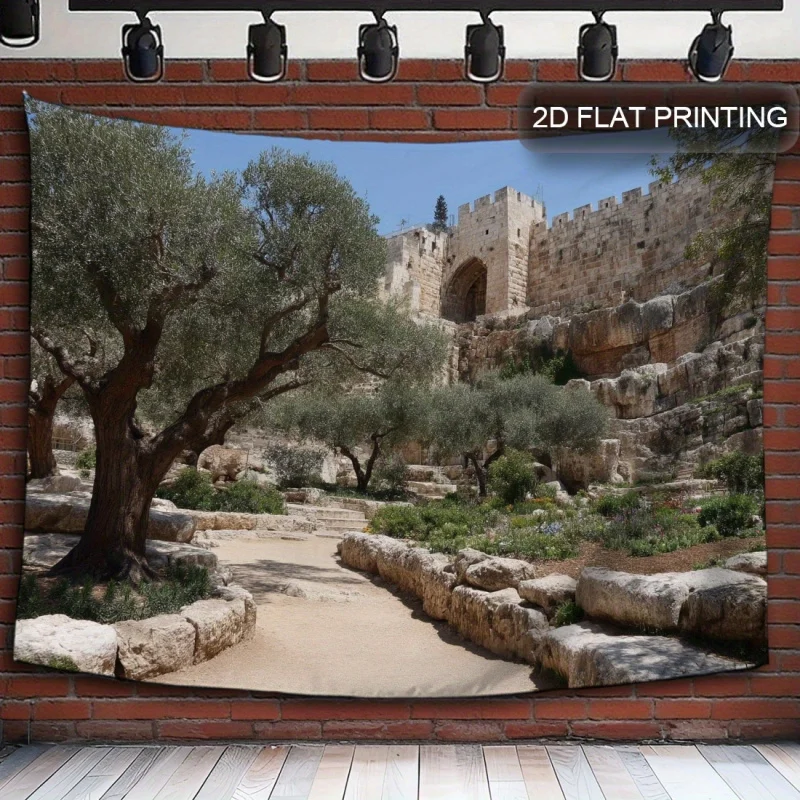 Olive Tree Landscape Tapestry In American Jesus Garden Living Room Bedroom Dormitory Polyester Fiber Wall Hanging