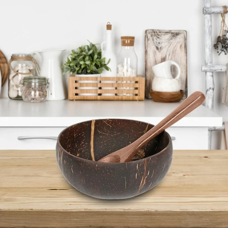 Coconuts Shell Bowl and Spoon Salad Ramen Bowl for Salad Ramen and Ramen Lover
