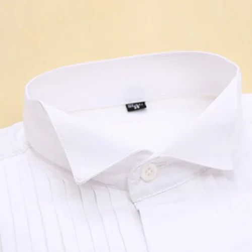 Imagen 2 del producto Gemelos franceses, camisas de esmoquin sólidas para hombres con ajuste Regular, camisa Social para hombres de negocios, manga larga, cuello de cola de golondrina, calidad