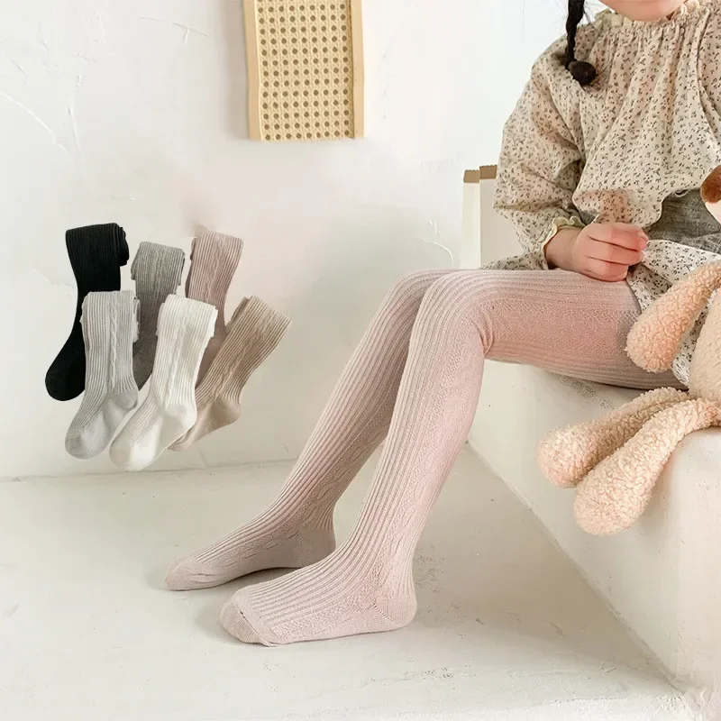 Baby Stripe Tights Winter Autumn Elastic Kids Girls Pantyhose Knitted Infant High Waist Solid Children Pants For 0-6Years