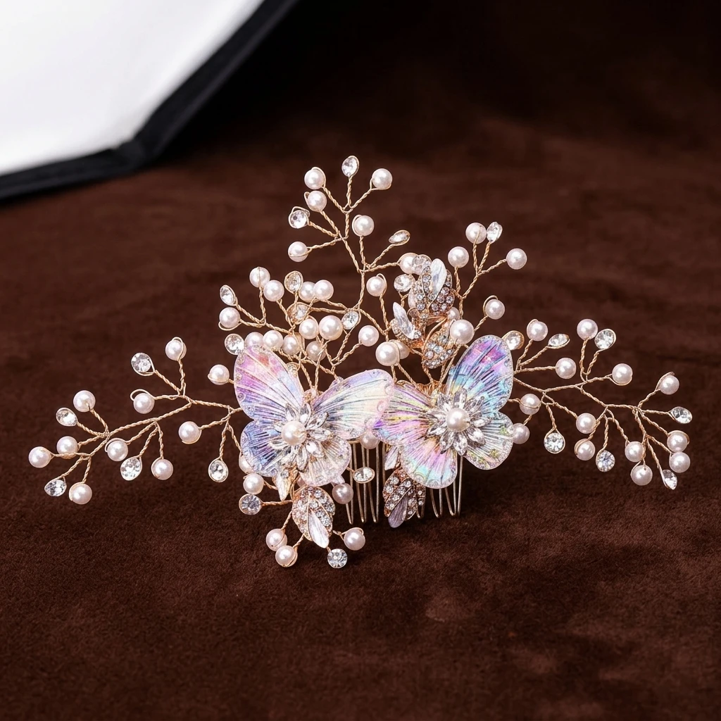 

Elegant Pearl Butterfly Hair Comb Floral Headpieces for Bride Wedding Hair Jewelry Girls Headwear Women Party Hair Accessories