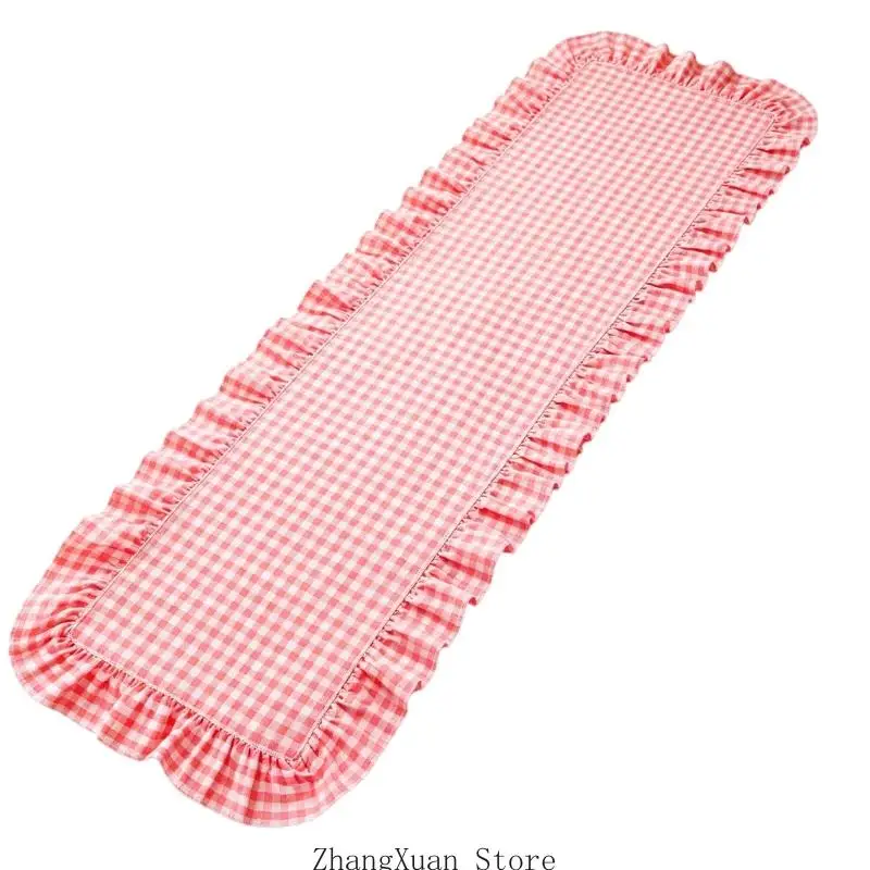 Gingham-Tischläufer mit Rüschenbesatz für den Küchentisch und tägliche Essenscenter-Styling 3XUF – Detail 5