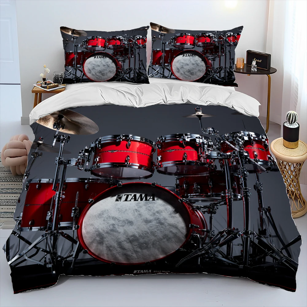 3D Drum Kit Music Instruments Comforter Bedding Set,Duvet Cover Bed Set Quilt Cover Pillowcase,King Queen Size Bedding Set Adult