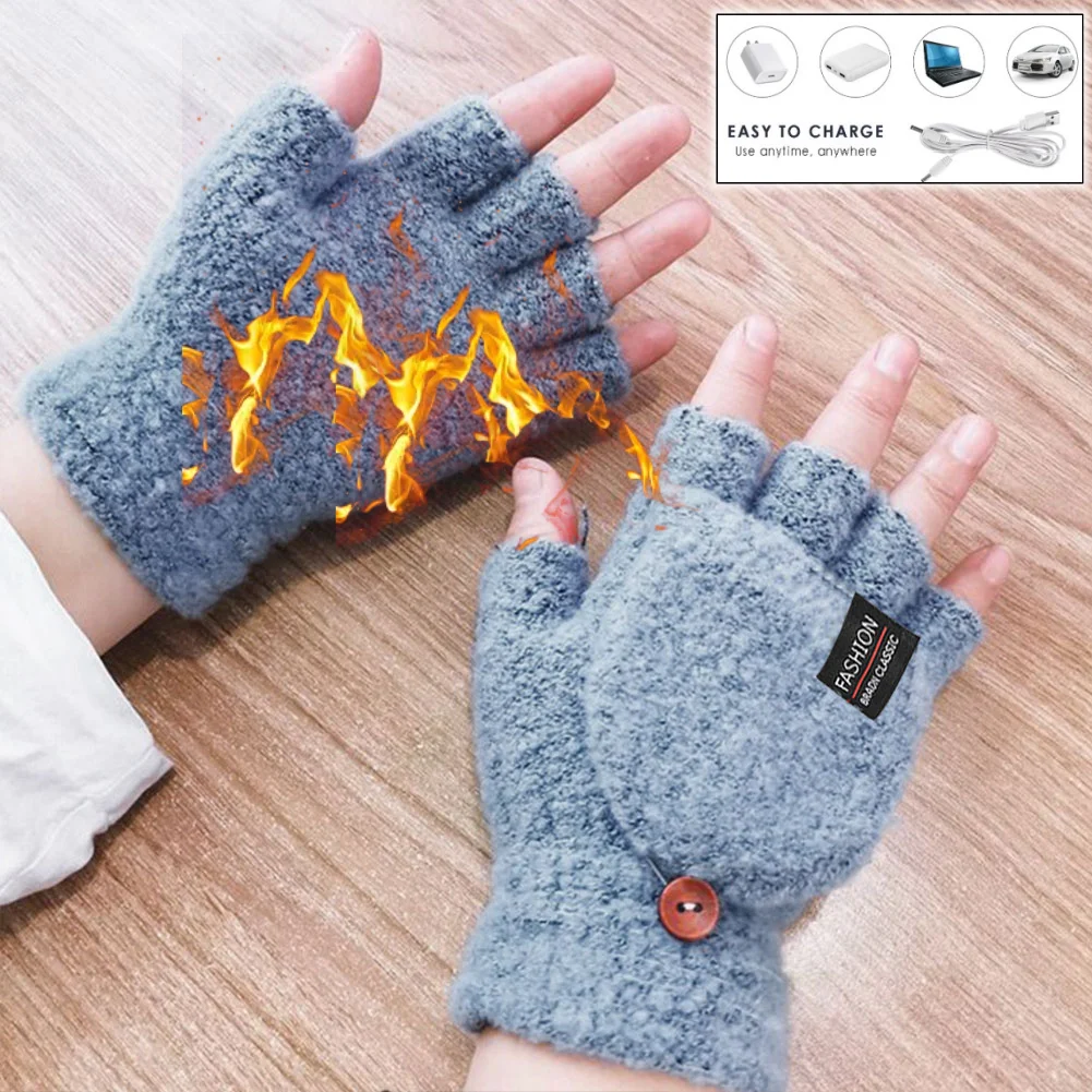 

Зимние перчатки с электрическим подогревом на половину пальца, чехол для губ, шерстяные теплые варежки без пальцев, 5 В, перчатки с подогревом для катания на лыжах, рыбалки для альфиста