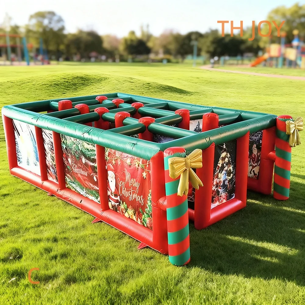 fast air shipping 6x4m big inflatable Christmas maze funny festival Santa Claus labyrinth games