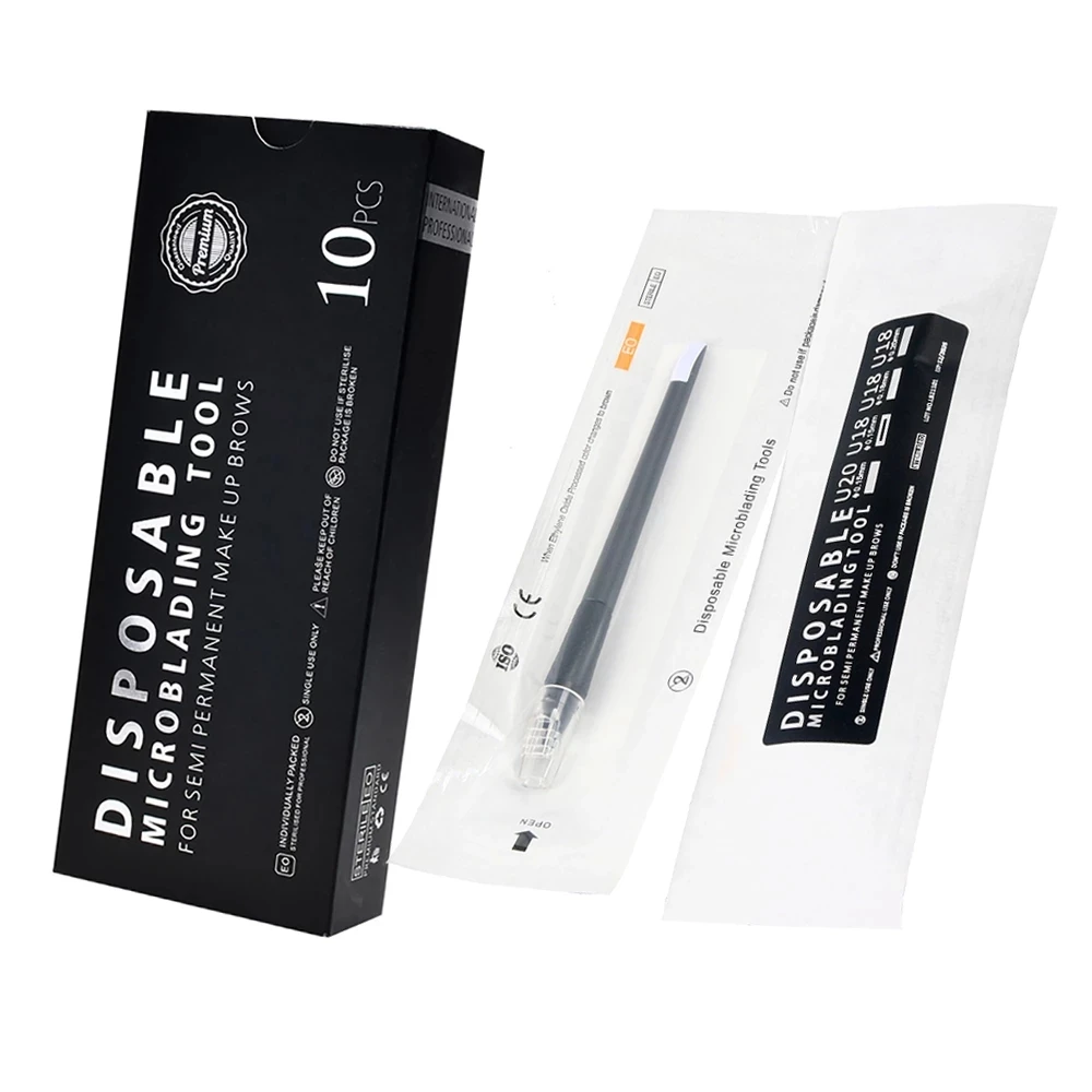 5/10pcs Disposable Microblading Eyebrow Pen Classic 18U 0.15mm Semi-Permanent Makeup Eyebrow Manual Hand Tool With 18U Blade