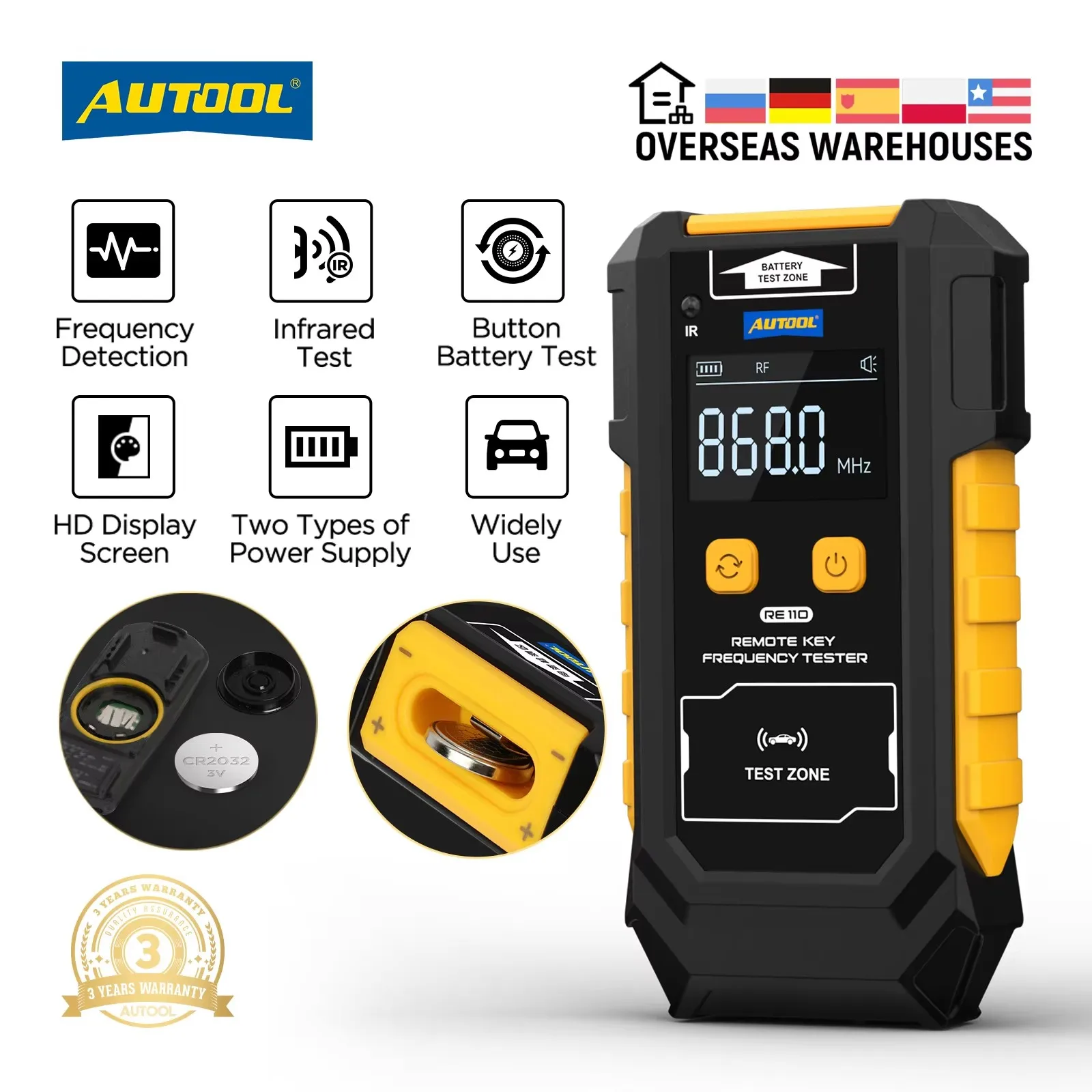 AUTOOL RE110 Frequency Tester Car Key Door TV RF IR Remote Control Tester Detector Inspection Tool, 315,433,868,902MHZ