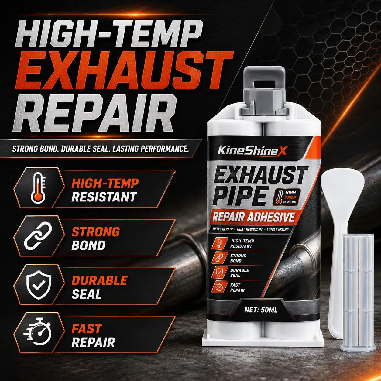 50ML Exhaust Pipe Repair Adhesive, High Temp Muffler Repair Glue for Metal Cracks, Pipe Joints, Leaks and Seals