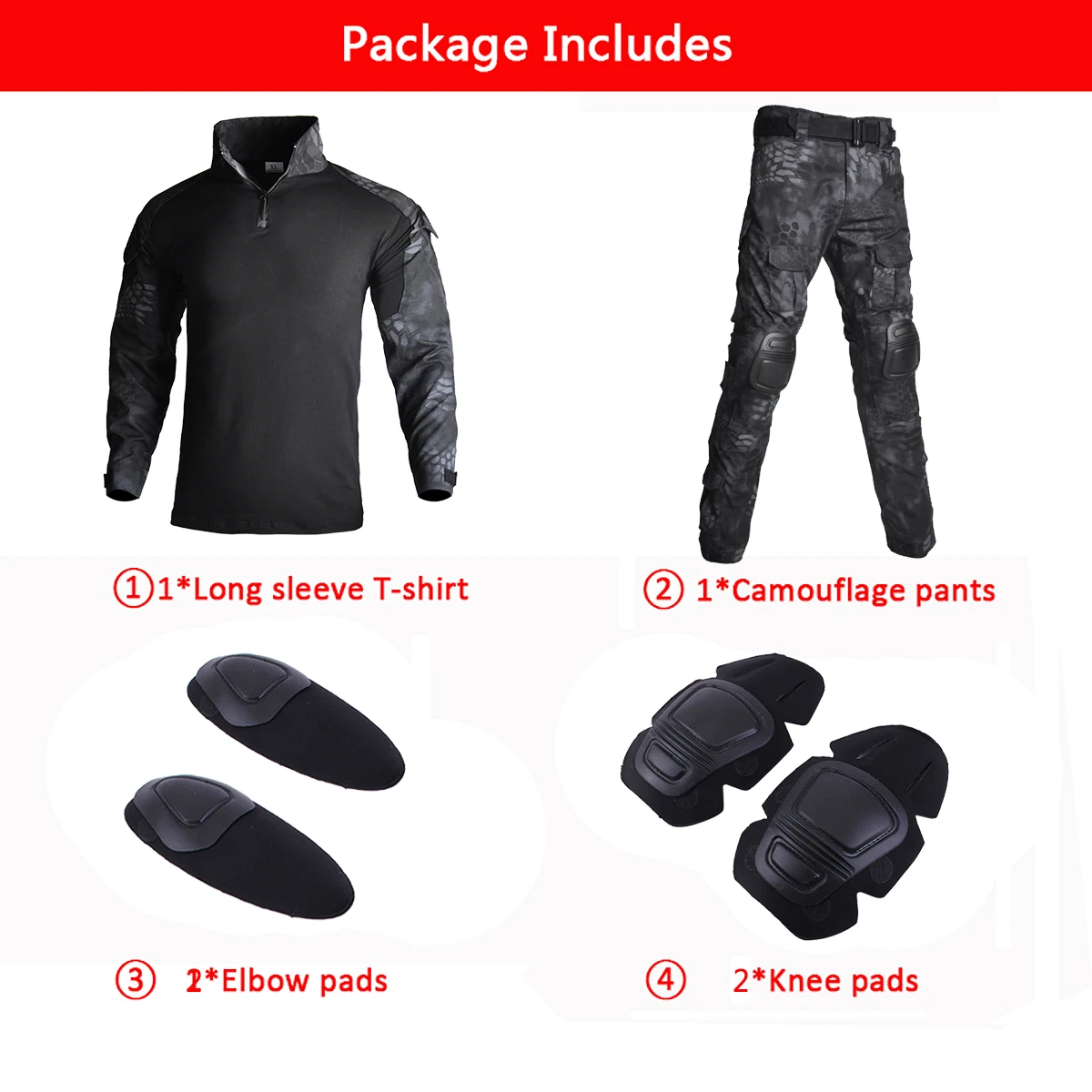 Militärisches taktisches Set für Herren, atmungsaktiv, langärmelig, T-Shirts + gerade Cargohose mit mehreren Taschen, 2-teiliger Anzug, Armee-Camouflage-Set – Detail 8