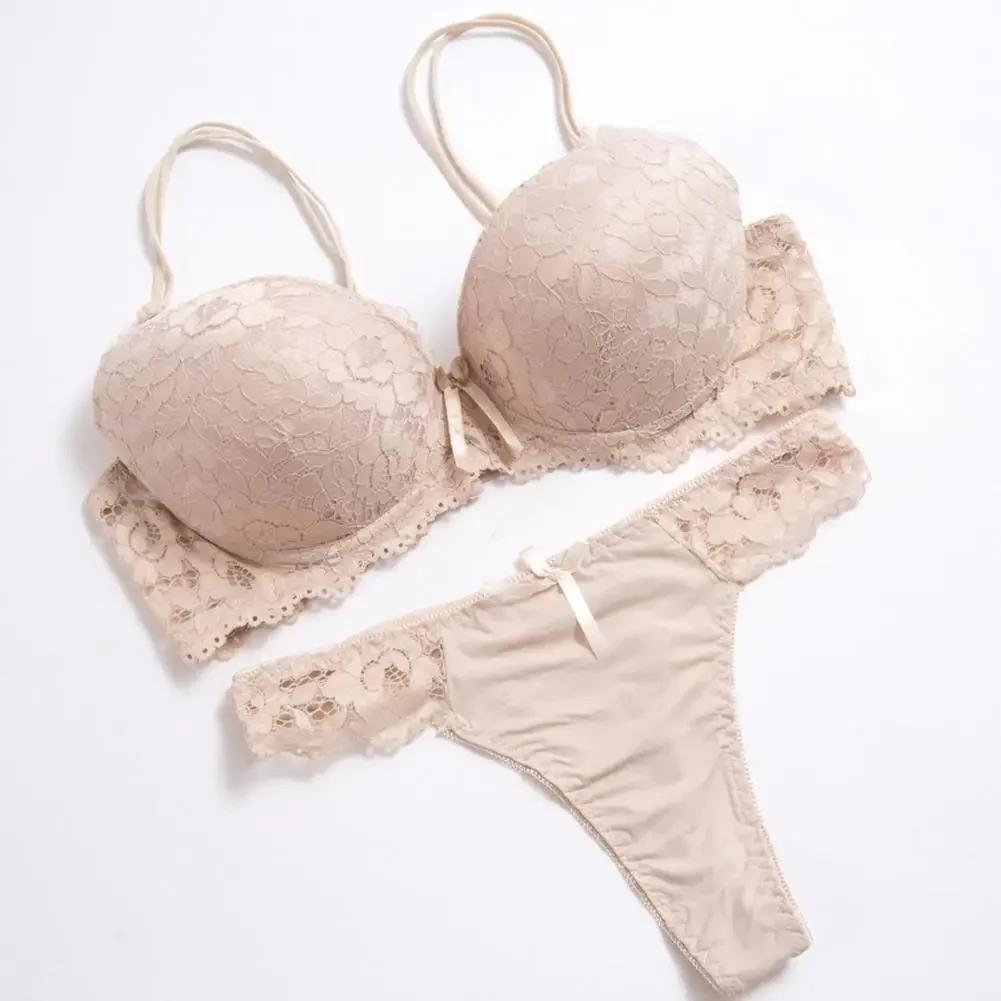 2024 Floral Stickerei Frauen Unterwäsche Set Sexy Spitze Push-Up Bh Set Höschen Sexy Push-Up Büstenhalter Wirefree Weiche Unterwäsche set