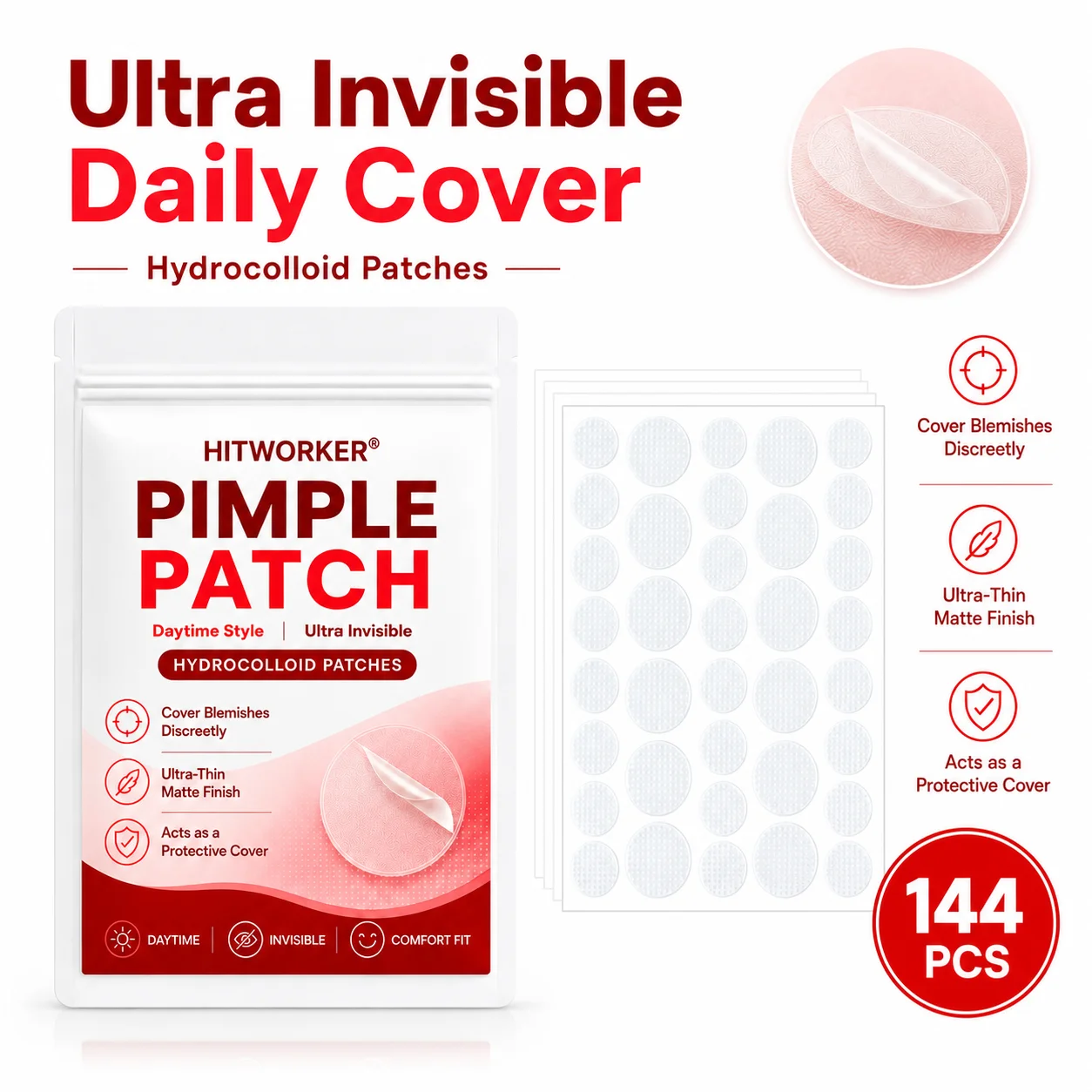 12PCS Pressed-Edge Hydrocolloid Pimple Patches, Clear-Look Round Face Cover Patches for Everyday Beauty Use