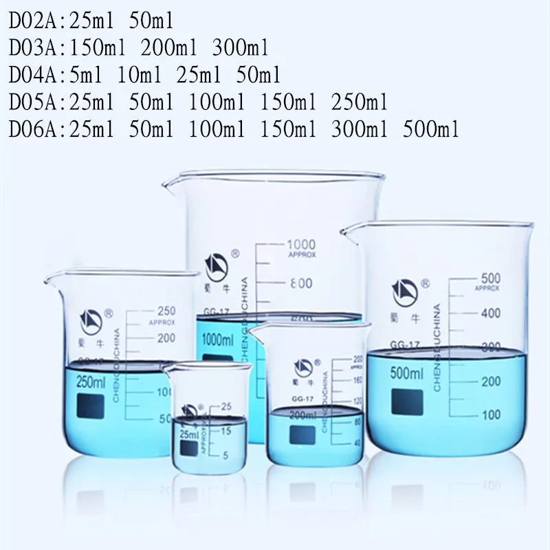 

All Sizes 1Set Low Form Beaker Measuring Glass Chemistry Lab Borosilicate Glass Transparent Beaker