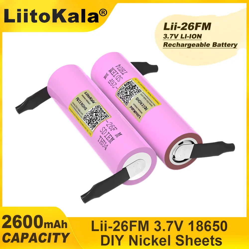 6PCS Liitokala  Original 3.7V 18650 2600mAh ICR18650-26FM Lithium Battery Rechargeable Electric tool Battery+ DIY Nickel