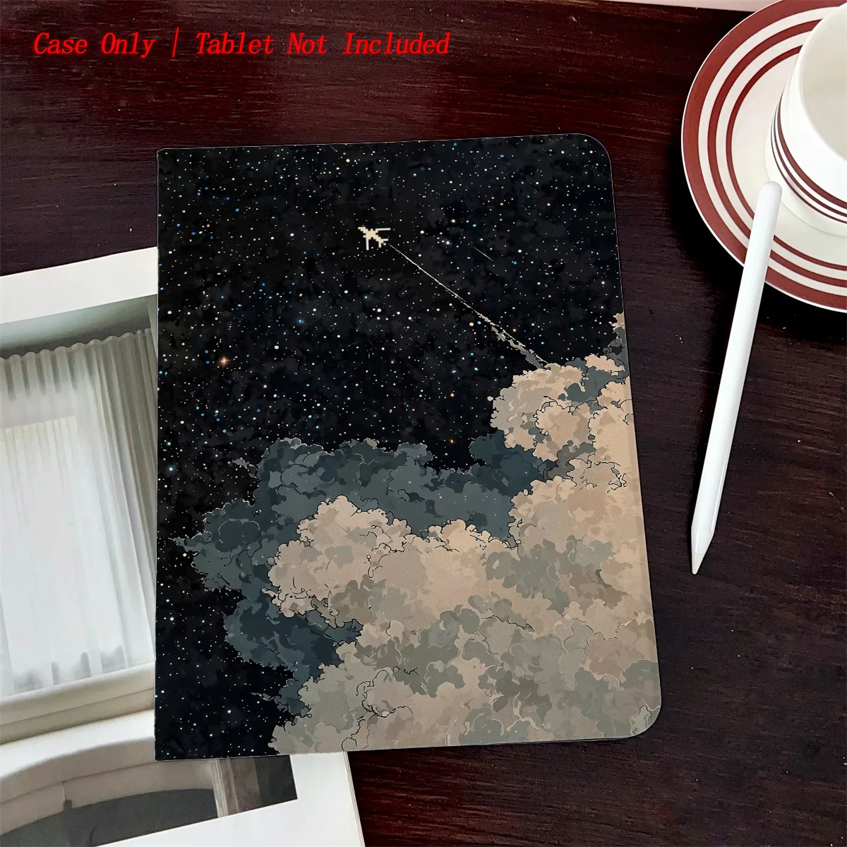 

Shockproof Book-Style iPad Cover with Pen Slot & Starry Night Sky Print for Multiple Apple Models, Durable Anti-Impact