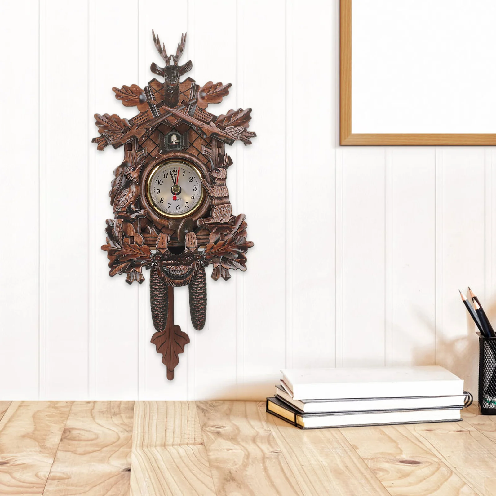 Cuckoo Wall Clock Bedroom Decor Indoor Wooden Pendulum Hanging Bird House Handcrafted Living Decorative Retro