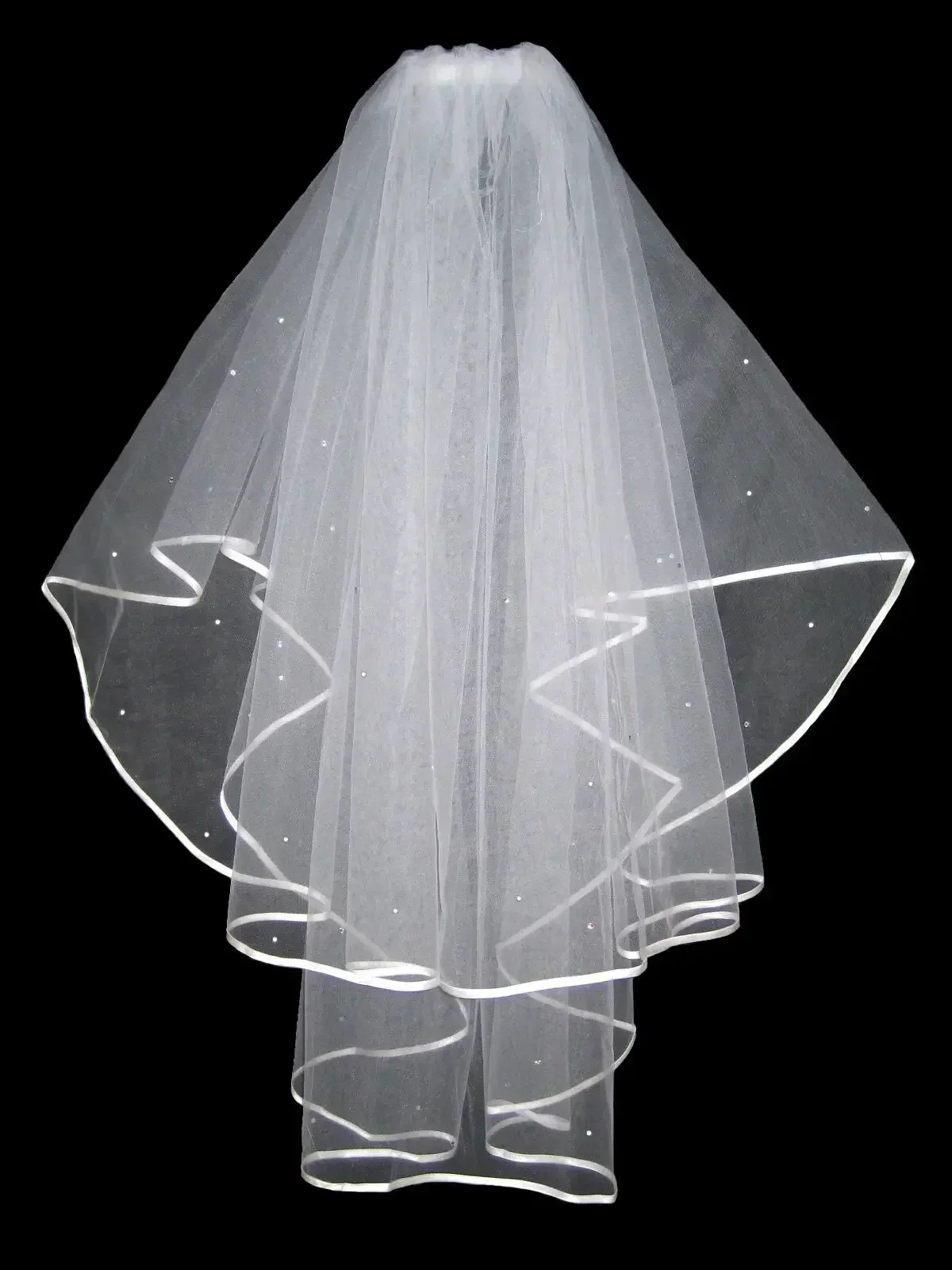 2 TIER WHITE IVORY BRIDAL WEDDING VEIL WITH DIAMANTES CRYSTALS & COMB 36