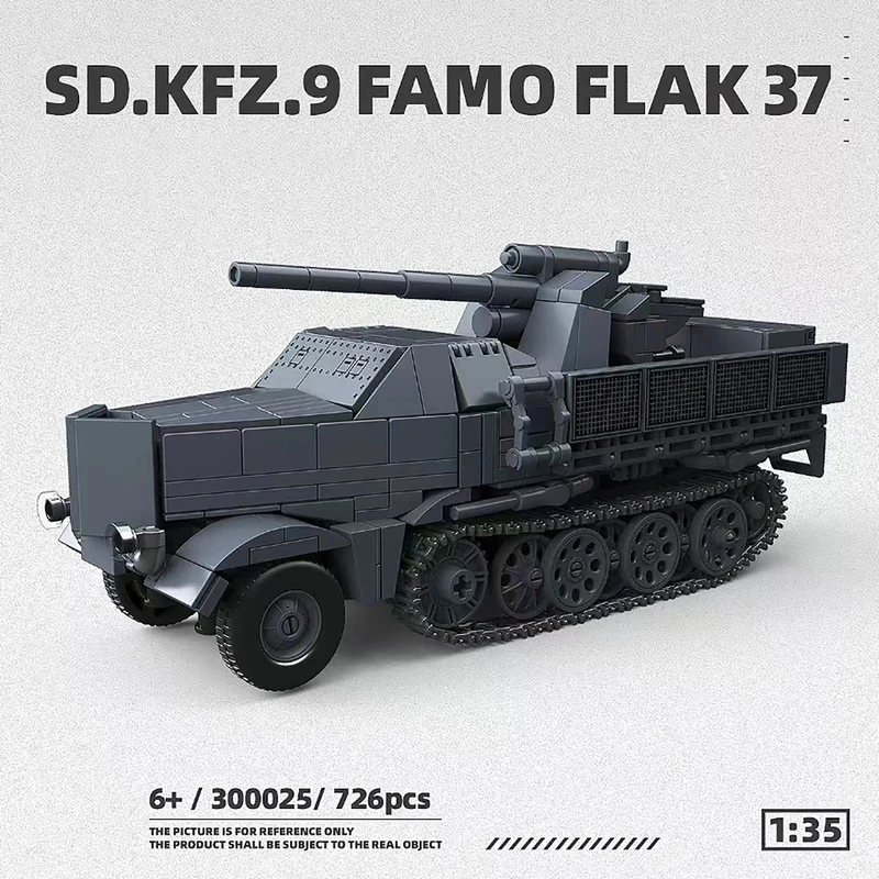 

300025 SD.KFZ.9 FAMO FLAK 37 Building Blocks 88mm Artillery Carrier Vehicle Model Military Bricks Toys for Adults Gifts