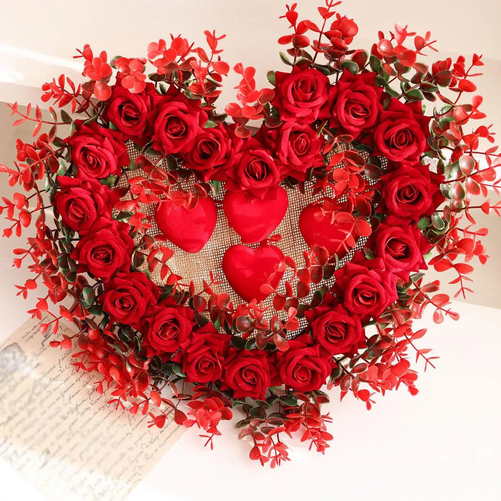

Венок в форме сердца, украшение на день Святого Валентина, искусственные цветы розы, гирлянда для внутреннего и наружного каминного стола, юбилей