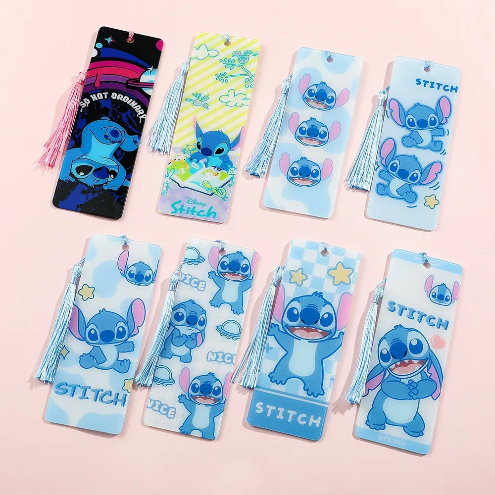 Disney Anime Stitch Bookmark Student Collection Toy Acrylic Tassel Bookmark Toys Book Lover Reading Markers Kids Stationery Gift