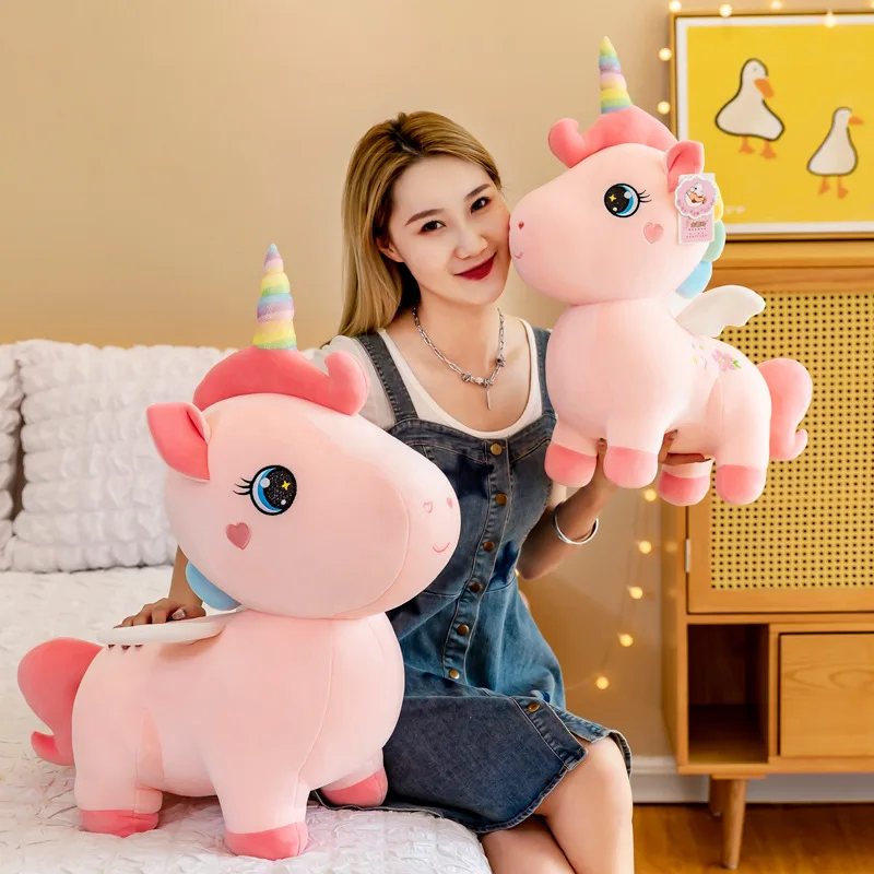 Cartoon Anime Plush Toy Cute Unicorn Pink Embroidery Pony Doll Pillow/Cushion for Room Decoration Girl Birthday Gift