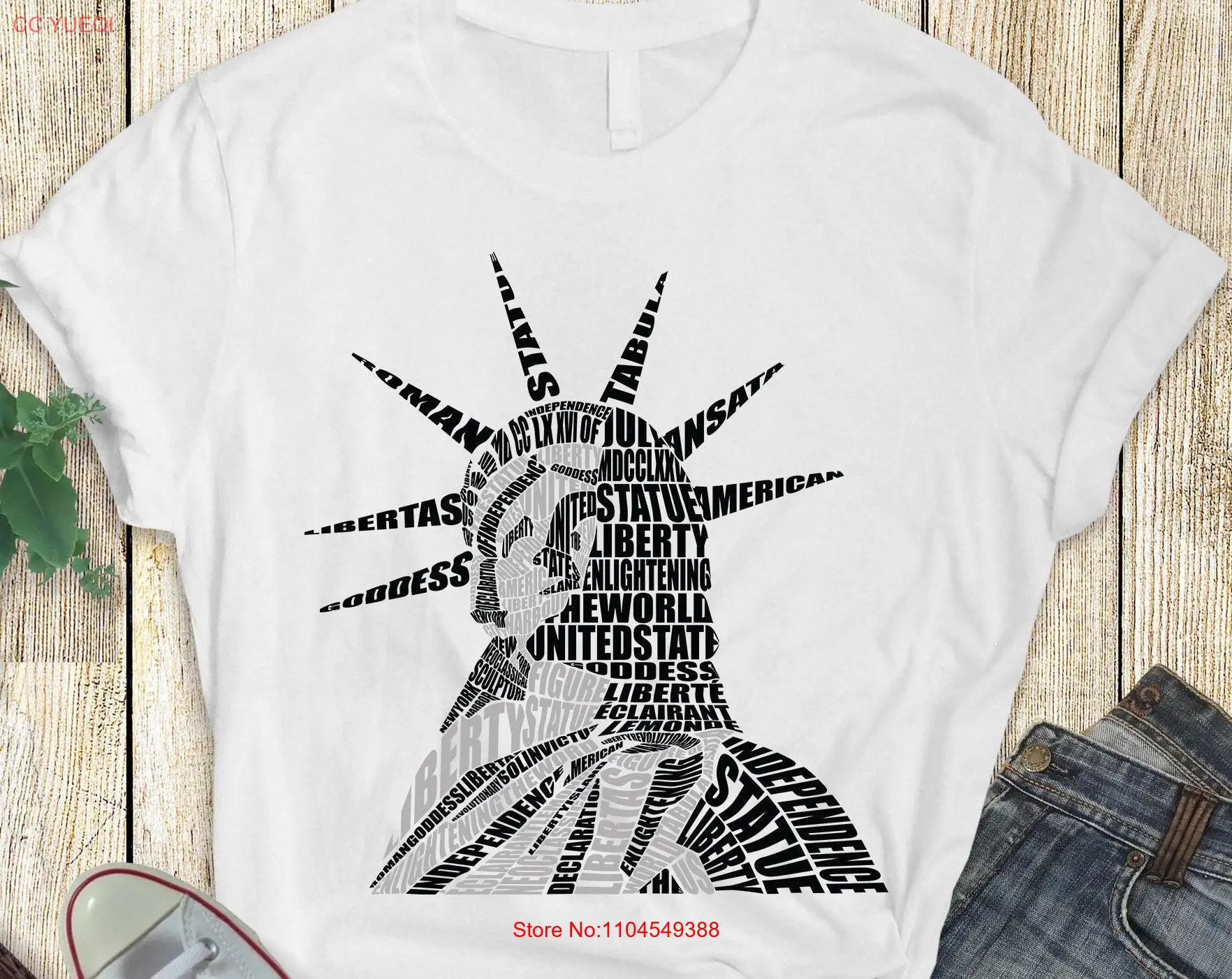 Statue of Liberty Calligram Bella Canvas T Shirt 3001 long or short sleeves