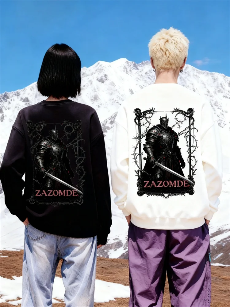 

ZAZOMDE Gothic Knight Guardian Print Mens Round Neck Sweatshirt Fit Long Sleeve Pullover Vintage Medieval Style Streetwear