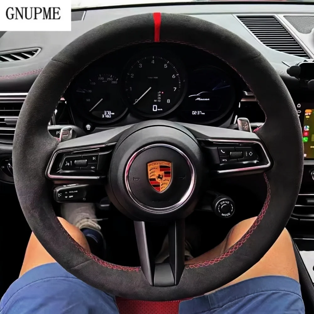 Niestandardowy antypoślizgowy zamszowy pokrowiec na kierownicę samochodową do Porsche Taycan Boxste Panamera Macan Cayenne 718 911 9YA 971