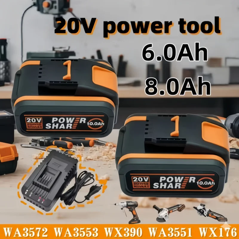 

20V Multi-spec Lithium Battery with Safe Protection, Long Cycle Design, 4.0Ah 6.0Ah 8.0Ah for Worx WA3511 WA3512 Tools