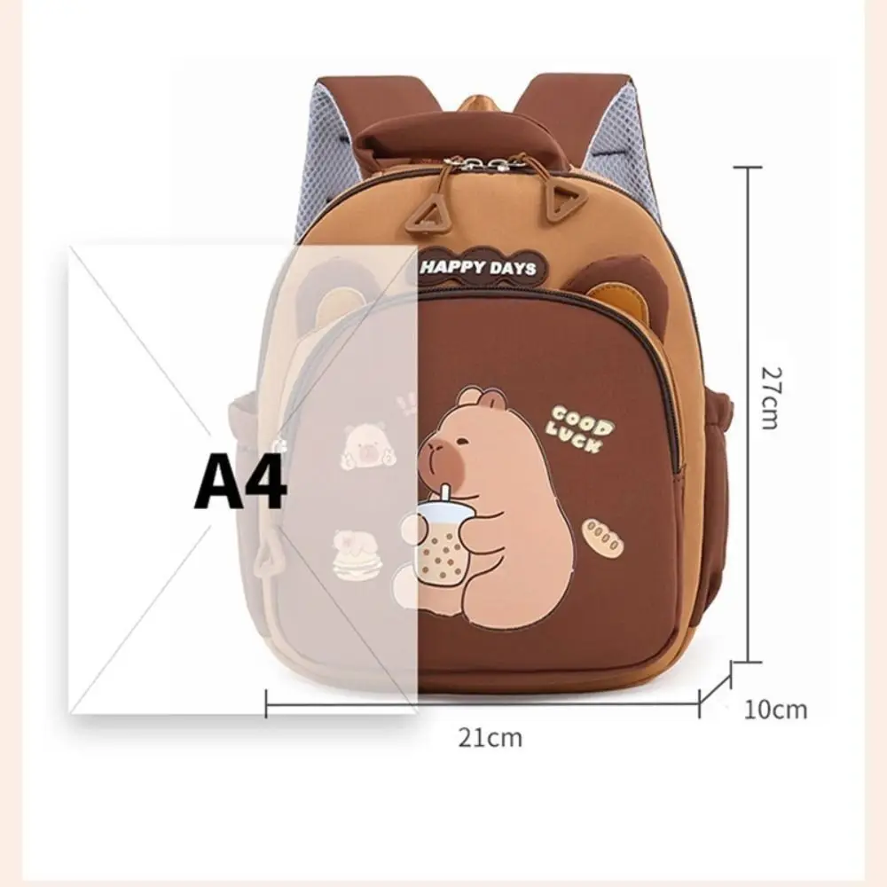 Cute Cartoon Capybara Backpack Large Capacity Nylon Capybara School Bag Lightweight Multi-Pockets Kindergarten Backpack