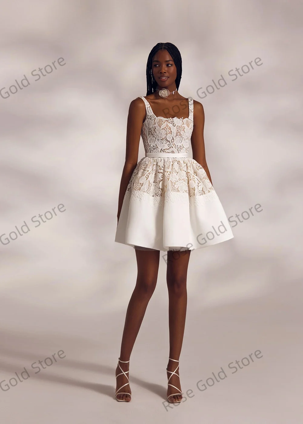 Elegant Wedding Dress for Women Collar Short Lace Bridal Gowns  Backless Summer Party Dressing Customized MIni Robes de Soriee